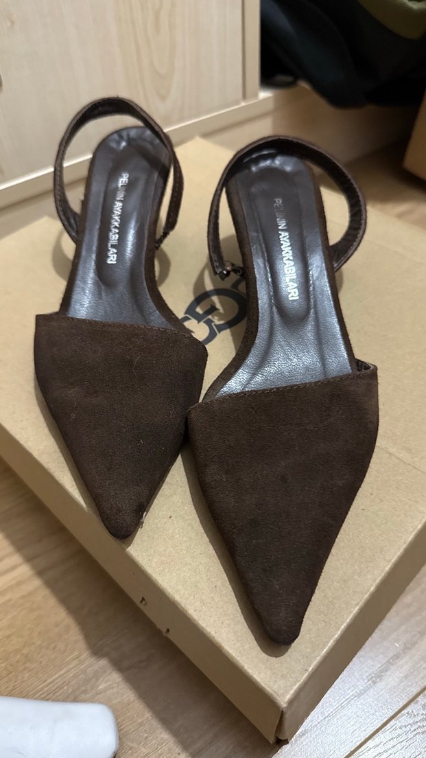 Kahverengi Süet Stiletto Topuklu Ayakkabı - Görsel 4