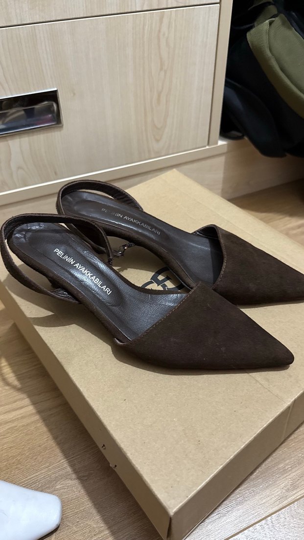 Kahverengi Süet Stiletto Topuklu Ayakkabı - Görsel 5