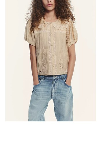 Zara Bej Renkli Rahat Kesim Bluz - Görsel 2