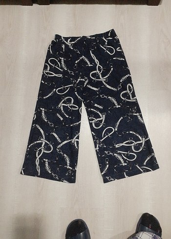 Lacivert Yılan Desenli Bol Kesim Denim Pantolon