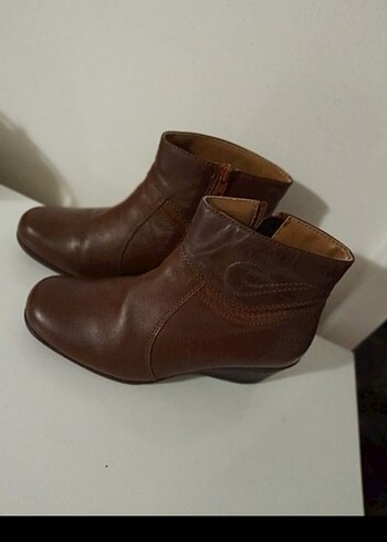 Kahverengi Deri Kadın Dolgu Topuklu Bot - Görsel 3