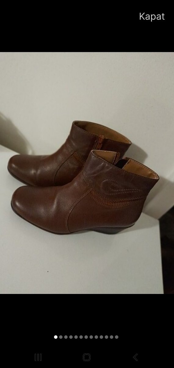 Kahverengi Deri Kadın Dolgu Topuklu Bot - Görsel 3