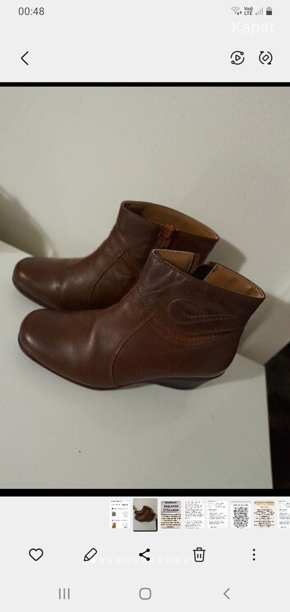 Kahverengi Deri Kadın Dolgu Topuklu Bot - Görsel 2