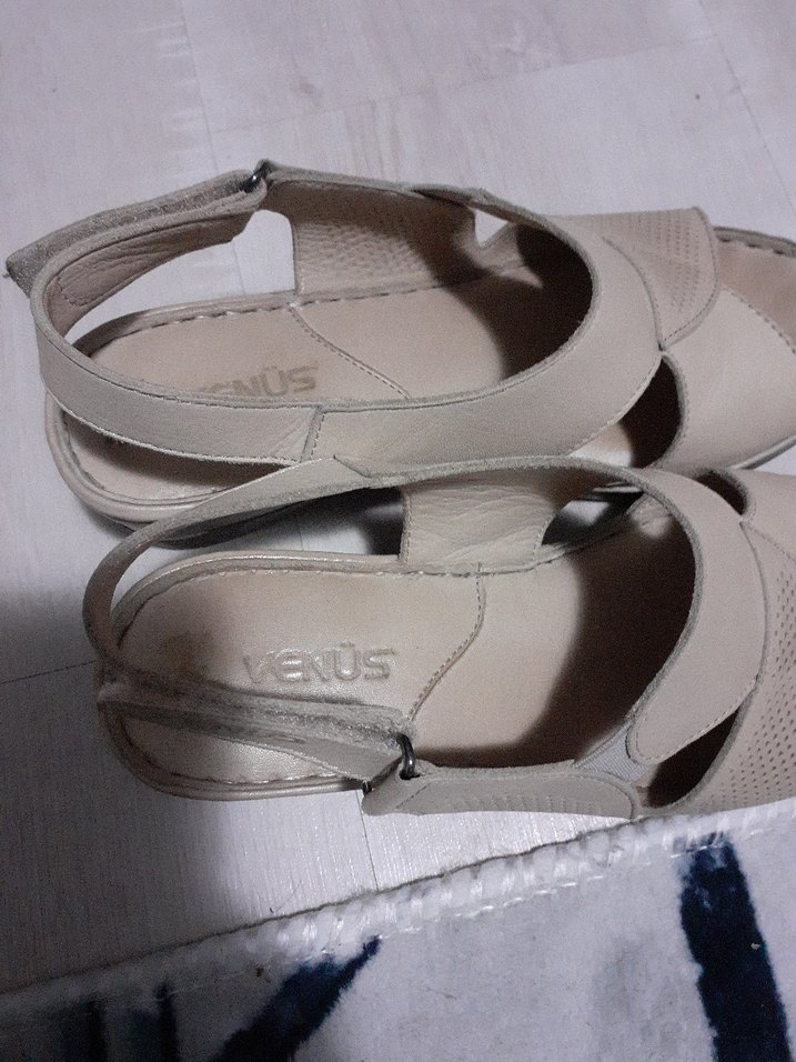 Bej Dolgu Topuklu Kadın Sandalet Venüs - Görsel 3