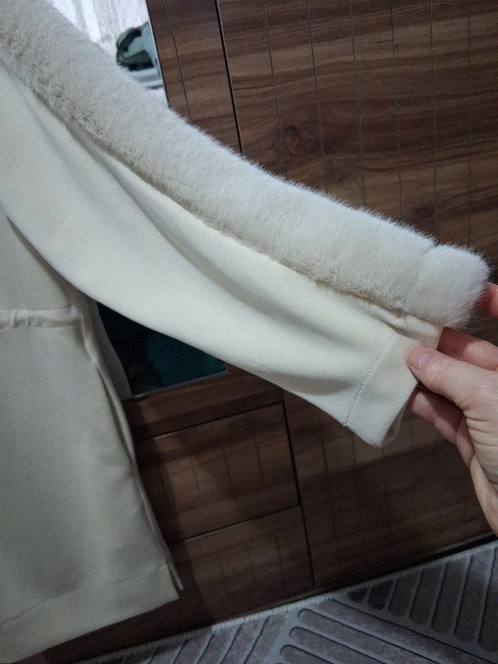 Kürk Detaylı Beyaz Kadın Uzun tunik ceket - Görsel 5