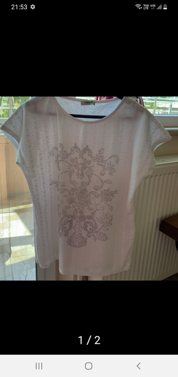 Dantel Detaylı Beyaz Bohem Tişört - Görsel 2