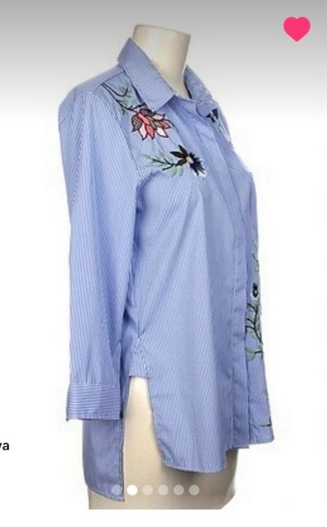 Nakışlı Mavi Uzun Kollu Gömlek - Görsel 2
