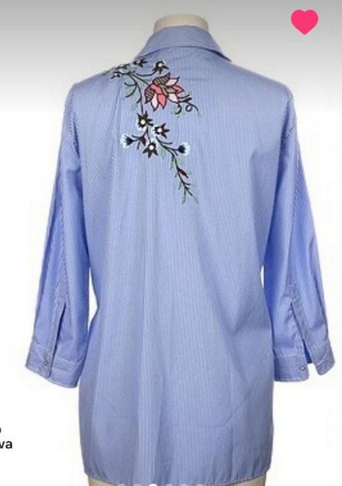 Nakışlı Mavi Uzun Kollu Gömlek - Görsel 3