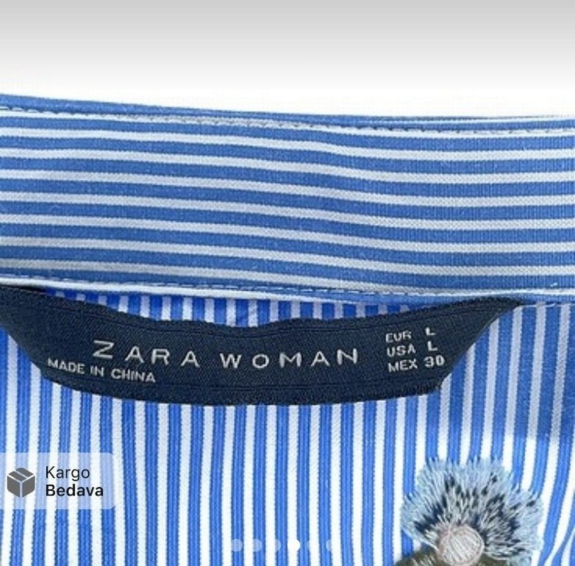 Nakışlı Mavi Uzun Kollu Gömlek - Görsel 4