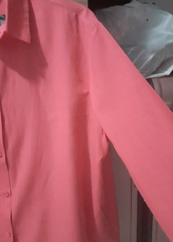 Düğmeli Pembe Uzun Kollu Kadın Gömlek - Görsel 3