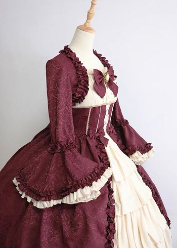 Bordo Vintage Uzun Kollu Kadın Elbise - Görsel 2