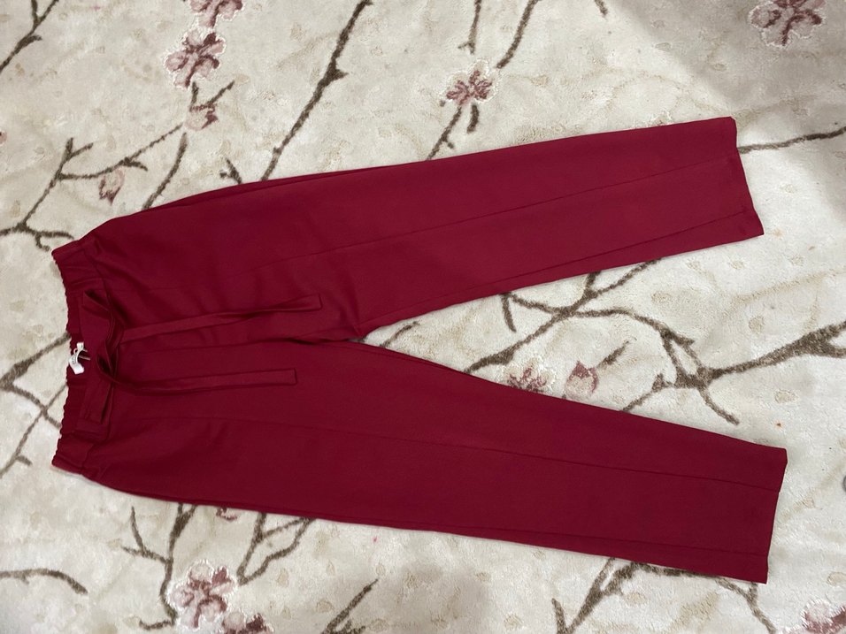 Bordo Kemerli Kadın Kumaş Pantolon - Görsel 2