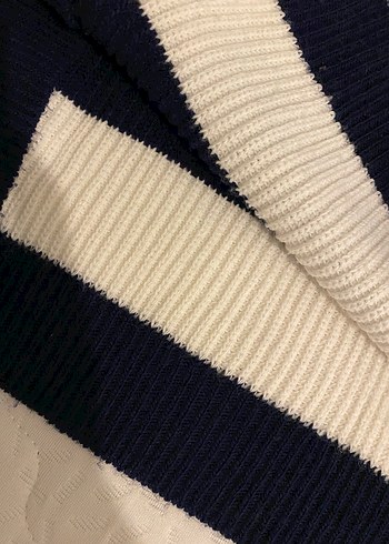 Mavi Beyaz Çizgili Triko Kadın Kazak - Görsel 2