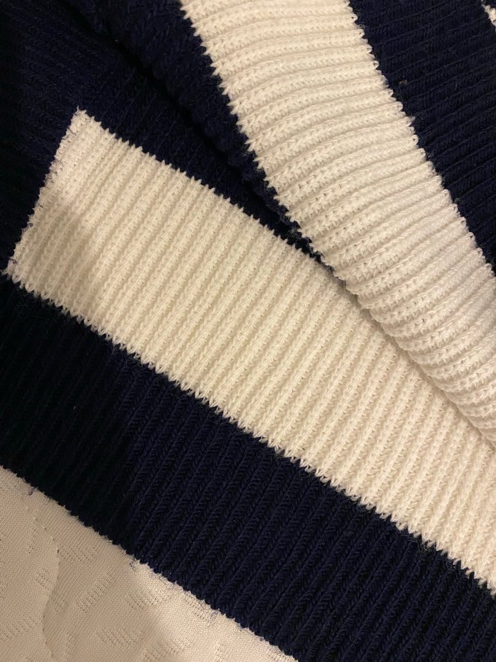 Mavi Beyaz Çizgili Triko Kadın Kazak - Görsel 2