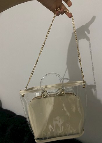Zincir Detaylı Beyaz Şeffaf Kadın Çanta - Görsel 4
