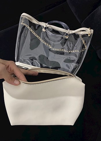 Zincir Detaylı Beyaz Şeffaf Kadın Çanta - Görsel 3