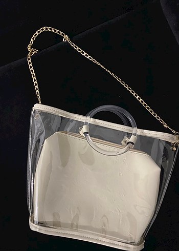 Zincir Detaylı Beyaz Şeffaf Kadın Çanta - Görsel 2