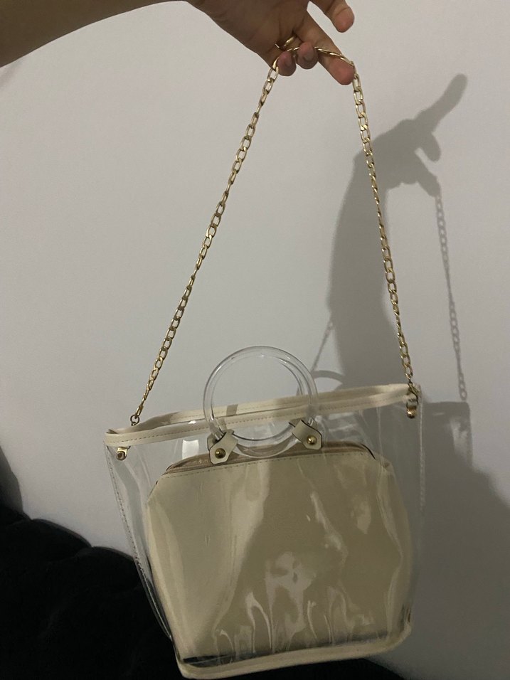 Zincir Detaylı Beyaz Şeffaf Kadın Çanta - Görsel 4
