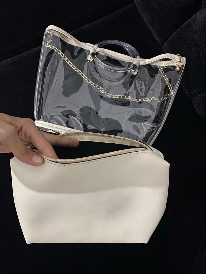 Zincir Detaylı Beyaz Şeffaf Kadın Çanta - Görsel 3