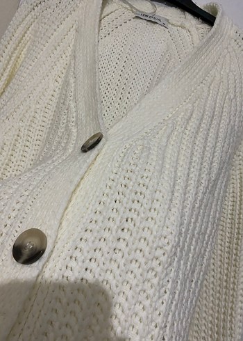 Beyaz Örgü Kadın Hırka düğmeli - Görsel 3