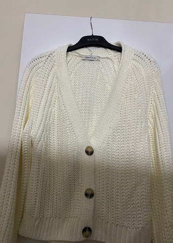 Beyaz Örgü Kadın Hırka düğmeli - Görsel 2