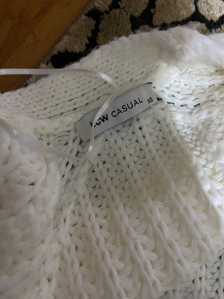Beyaz Örgü Kadın Hırka düğmeli - Görsel 4