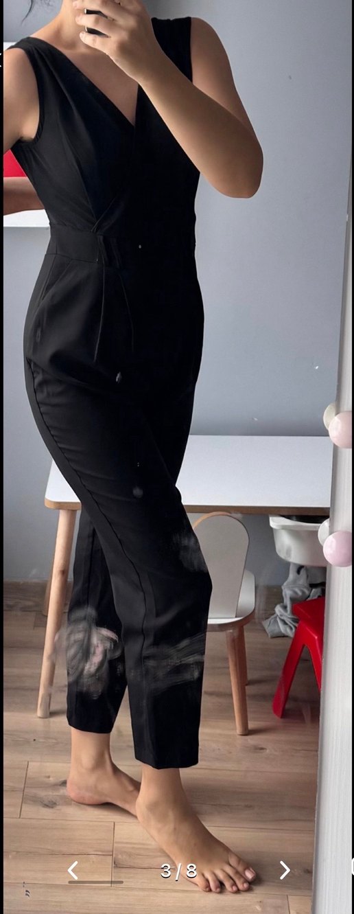 Siyah  V Yakalı Tulum - Görsel 4