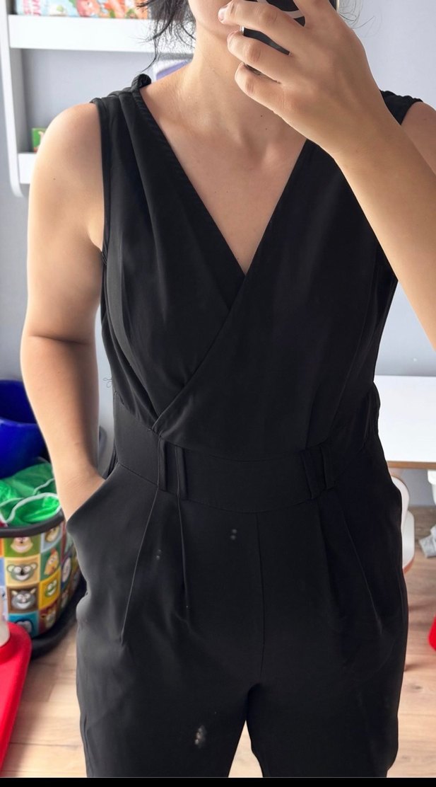 Siyah  V Yakalı Tulum - Görsel 3