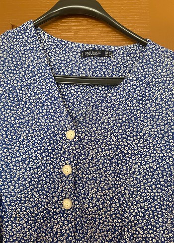 Düğmeli Mavi Midi Keten Elbise - Görsel 2