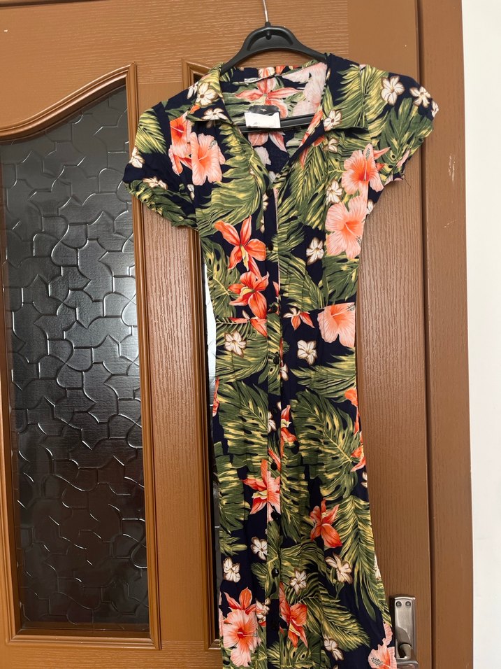 Çiçek Desenli V Yaka Uzun Bohem Elbise - Görsel 2