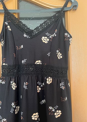 Dantel Detaylı Siyah Bohem Midi Elbise - Görsel 2