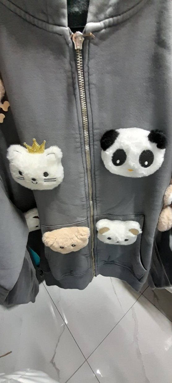 Peluş Oyuncaklı Gri Kapüşonlu Ceket - Görsel 2