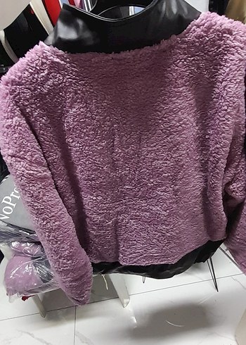 Mor Peluş Detaylı Kadın Mont - Görsel 3