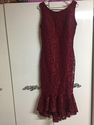 Bordo midi boy balık elbisi