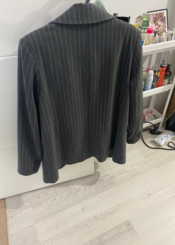 Çizgili Gri Kadın Blazer Ceket