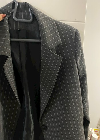 Trendyol & Milla Çizgili Gri Kadın Blazer Ceket
