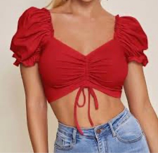 Kadın önü büzgülü crop bluz