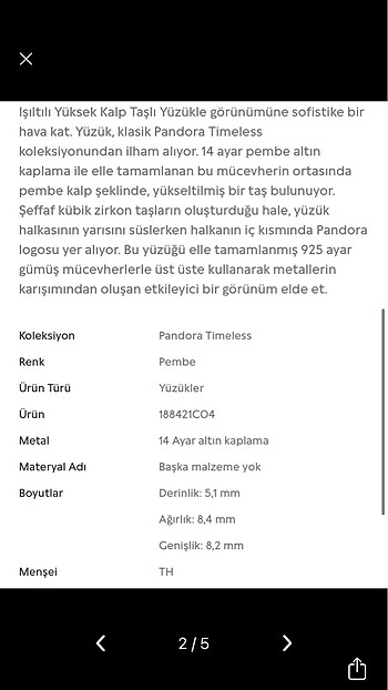 Pandora Pandora kalpli yüzük