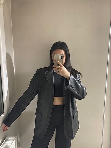 Siyah Deri Blazer