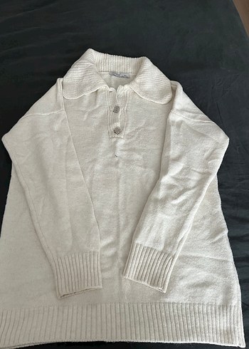 Suud Collection Vesna Düğmeli Beyaz Kadın Triko Kazak