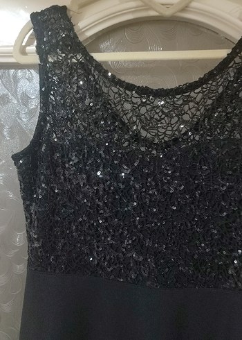 Siyah Payetli Midi Abiye Elbise - Görsel 2