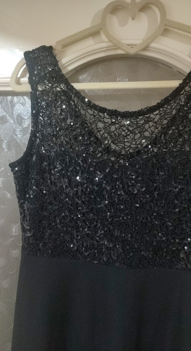 Siyah Payetli Midi Abiye Elbise - Görsel 2