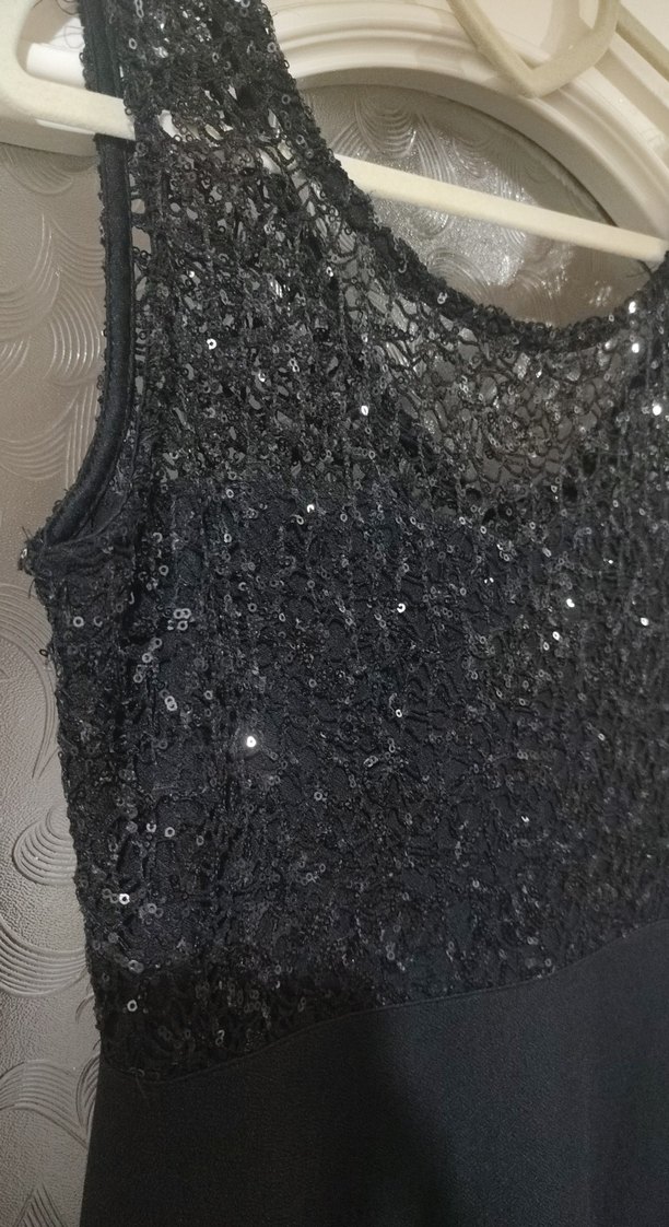 Siyah Payetli Midi Abiye Elbise - Görsel 3