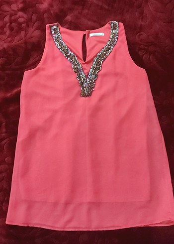 Nar çiçeği V Yaka Boncuk İşlemeli Kolsuz Bluz - Görsel 4