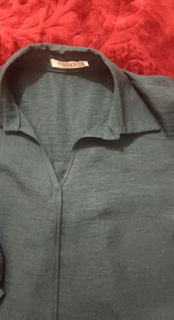 siyah Keten Kadın Gömlek, Salaş Kesim, yarım Kollu - Görsel 3