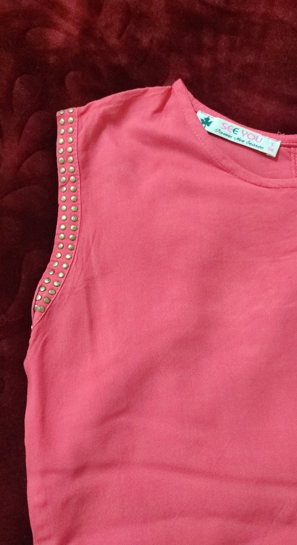 Pembe V Yaka Kolsuz Bluz - Görsel 2