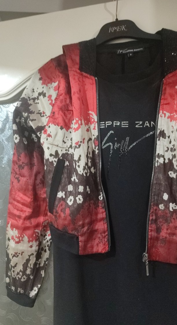 Kadın Kırmızı Baskılı Kısa Fermuarlı elbise - Görsel 2