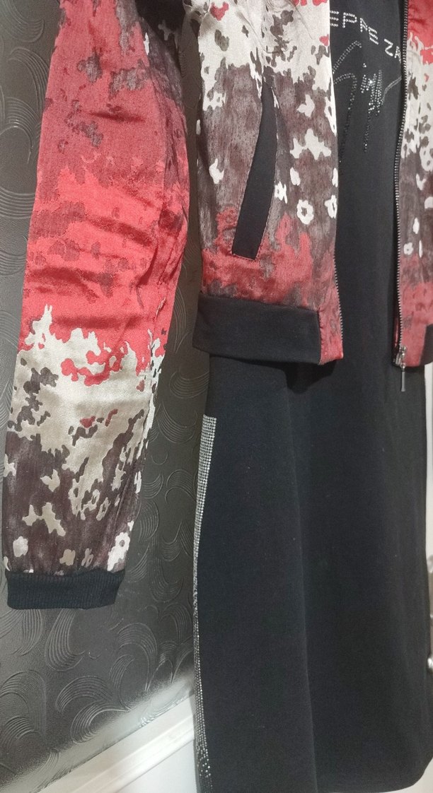 Kadın Kırmızı Baskılı Kısa Fermuarlı elbise - Görsel 3