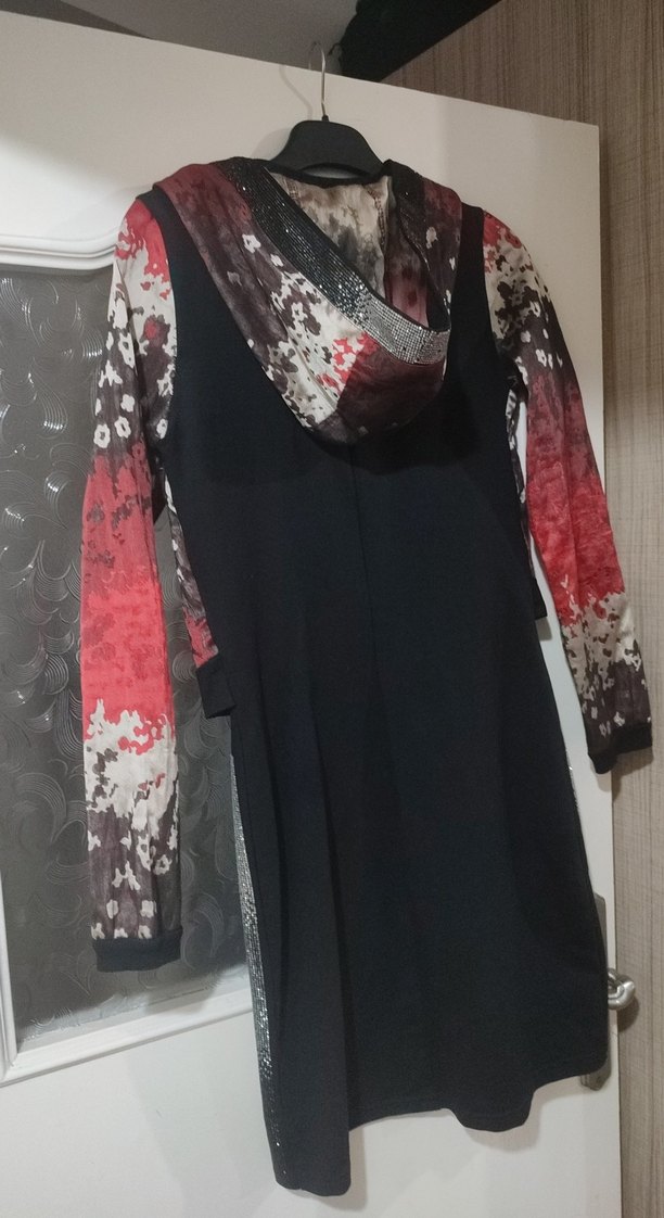 Kadın Kırmızı Baskılı Kısa Fermuarlı elbise - Görsel 4