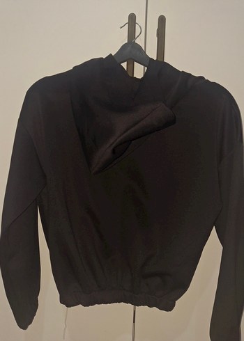 V Yaka Siyah Kadın Sweatshirt - Görsel 4